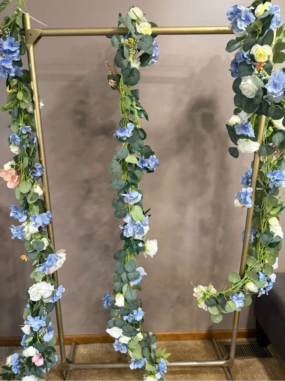 4-Floral Artificial Eucalyptus Garland with Blue Hydrangeas and Roses